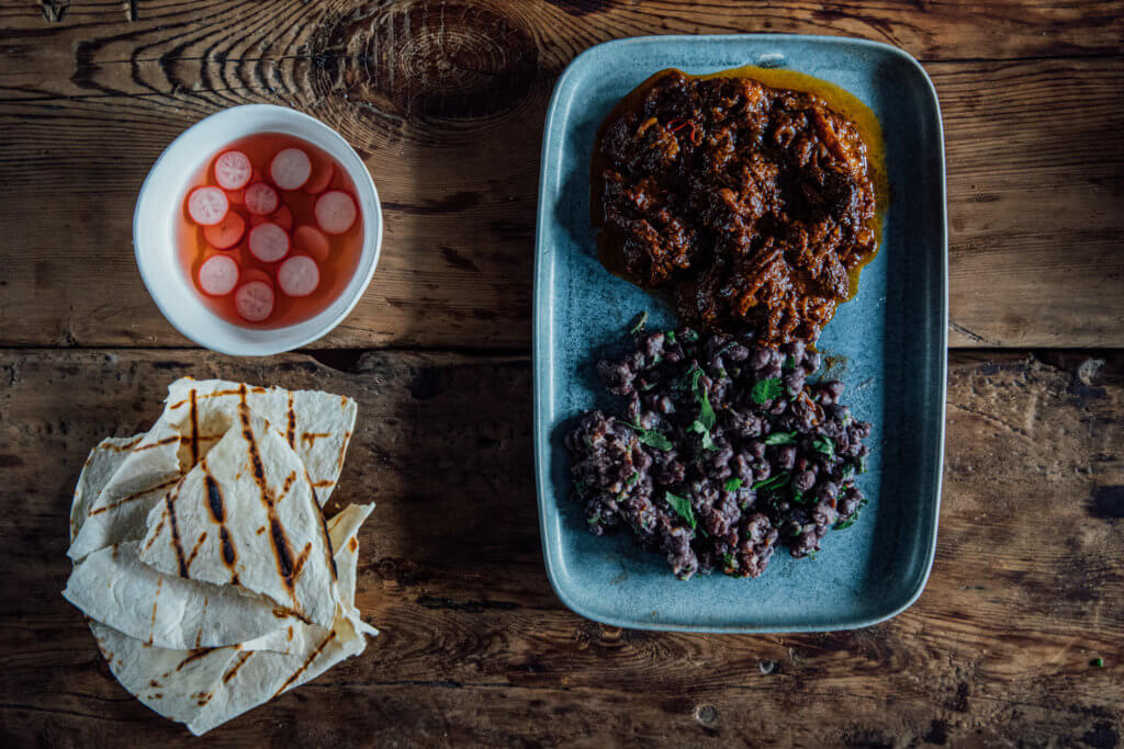 Smoky Beef Rib Taco Recipe With Beans, Radish & Bourbon Salsa