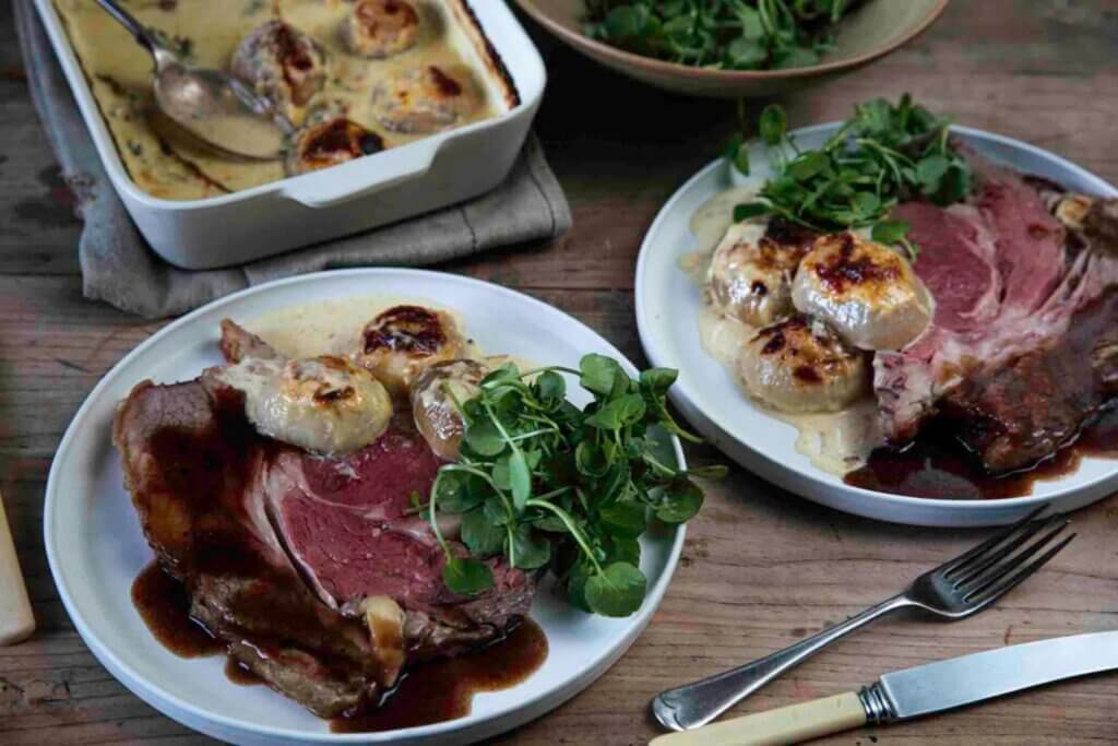 Roast Rib Of Beef With Baked Onions In Parmesan Cream | Swaledale Recipes