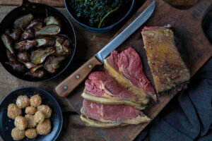 Roast Bone-In Sirloin with Jerusalem Artichokes & Shallots