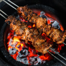 Grilled marinated lamb skewers