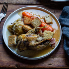 Partridge with Smoked Lardons, Apples & Brandy