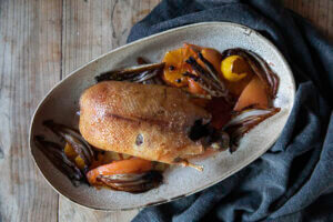 Wild Mallard with Poached Quince, Roasted Endive & Orange