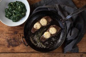 Denver Steak with Braised Spinach & Bone Marrow Butter