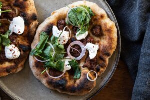 Lamb Merguez Flatbreads with Yogurt & Herbs