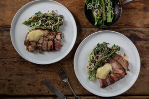 Pork Ribeye Steak with Broccoli & Anchovy Mayonnaise