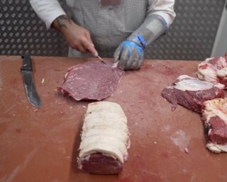 Top rump is one of the hidden gems of the hindquarter, a lean and largely sinew free muscle that lies between the topside and the silverside. Trevor follows its seams until it comes away whole, ready to be sliced thin for minute steaks, chopped fine for tartare, or tied beneath aged rib cap fat for a gentle Sunday roast. Order yours and try it all three ways.