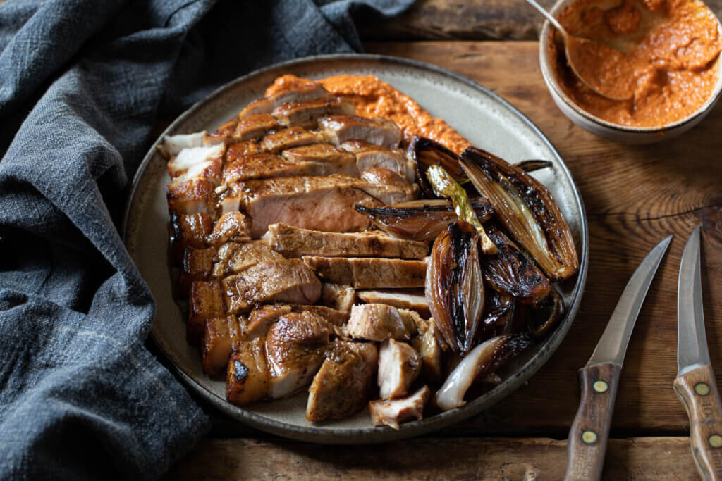 Pork Shoulder Chop, Roast Shallots And Romesco Sauce Recipe