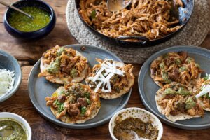 Chicken Tinga Tostada with Green Tomato Salsa