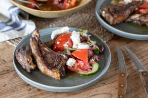 Grilled Hogget Chops with Greek Salad