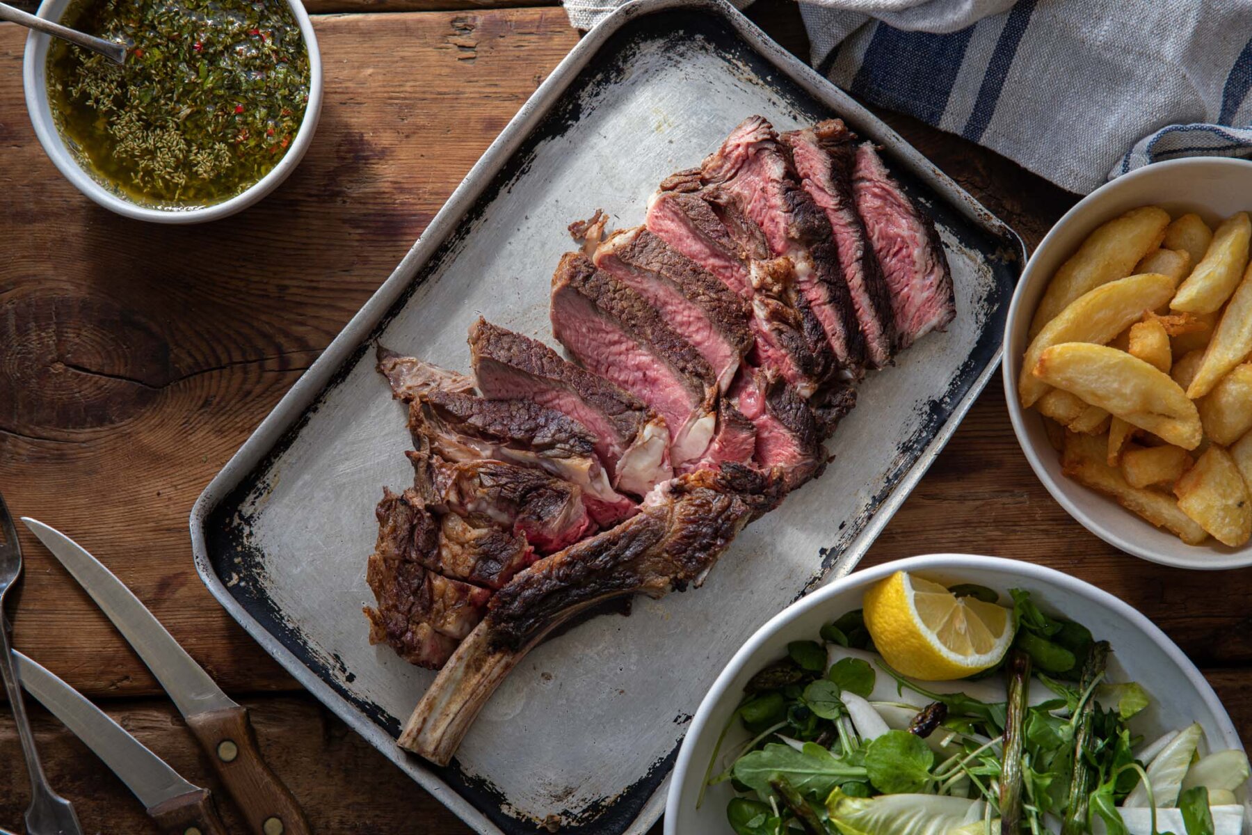 BBQ Tomahawk Steak Recipe With Chips & Chimichurri Sauce