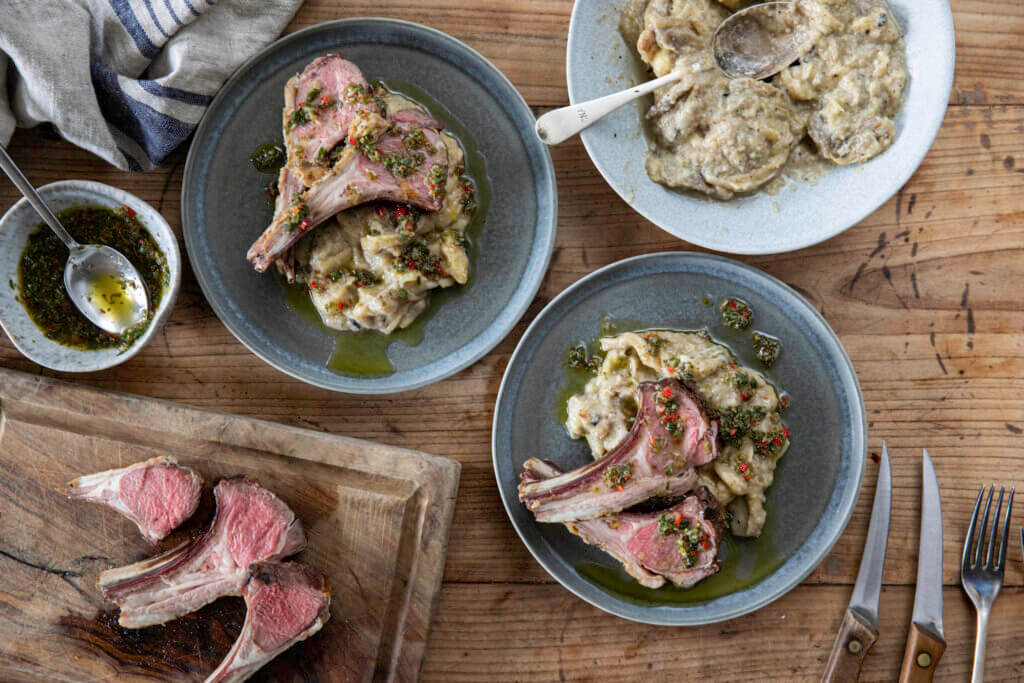Rack Of Hogget Recipe W/ Smoky Aubergine, Chilli &amp; Oregano Dressing