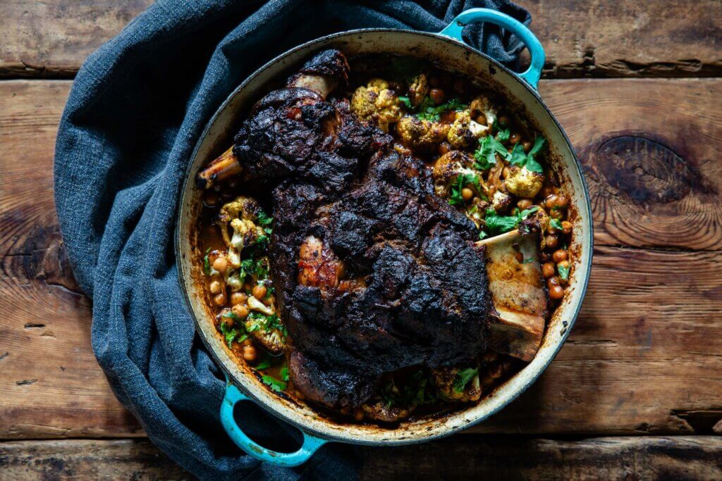 Slow Roast Hogget Shoulder With Harissa, Chickpeas And Cauliflower