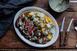 Sharing Ribeye with Crispy Polenta, Gorgonzola Fonduta & Marsala Sauce