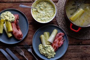 Gammon Steak with Poached Leeks & Sauce Gribiche