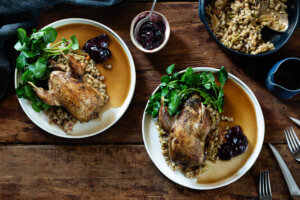 Roast Partridge with Barley, Bacon & Cabbage