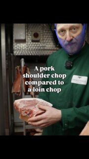 We are firmly of the belief that our pork is as good as it has ever been, the breeding, the rearing, the dry ageing and of course the butchery. All of it functioning in harmony to provide us with some high-grade pork. 

Loin chops seem to be having their moment in the sun, currently a firm favourite amongst our restaurant community, and rightly so. A classic; the leaner eye meat enveloped by a lovely cover of fat, cut thick and cooked well, they are so, so good. 

A little less well known, but no less delicious, and a cracking option for sharing, our shoulder chops are a slightly different beast. We split our shoulders in half and age the so-called Boston butt, when ready, the shoulder chops are cut from this section. The eye meat is made up of the collar or neck fillet and has excellent natural marbling. You then get a little of the blade and the muscles that surround it, this is darker, more richly flavoured meat. You still get the cover of fat, which, once rendered, tastes incredible. All in all, a fantastic sharing chop and a slight point of difference from the loin chops.

Both supremely delicious!